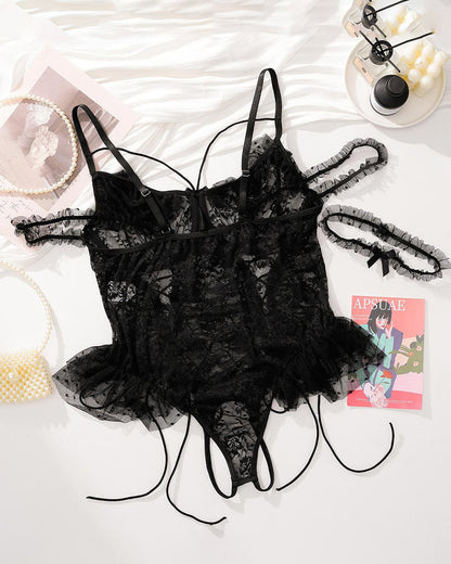 2 Packs Plus Size Sheer Lace Bodysuits