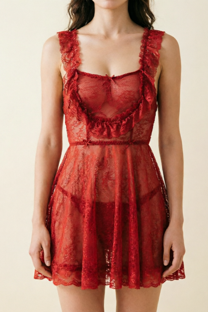 French Style Sheer Lace Babydoll with Open Back