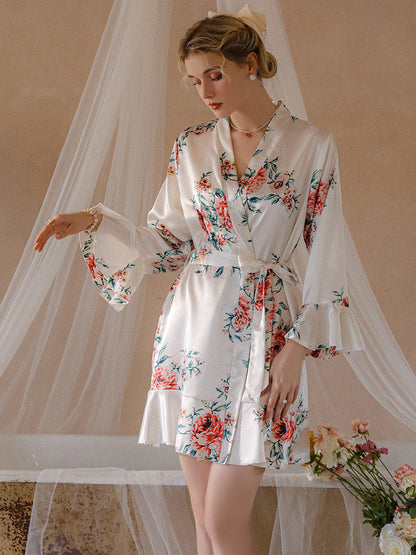 Ice Silk Floral Sexy Sleepwear Robe