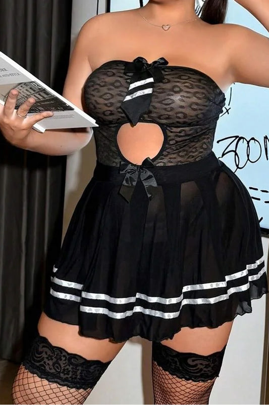 Mesh Tube Top No-Take-Off Sexy Outfits Lolita Lingerie Pleated Skirt Cosplay Dress Lingerie Set