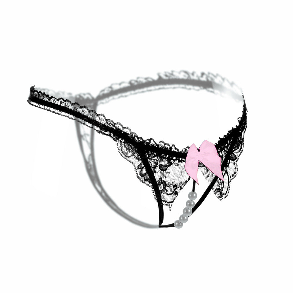Pure Desire Lace Pearl Open Crotch Hollow Mesh T-Back