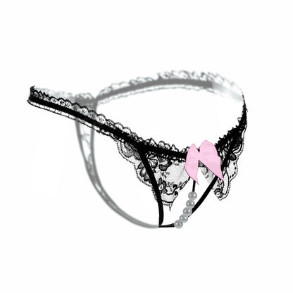 Pure Desire Lace Pearl Open Crotch Hollow Mesh T-Back