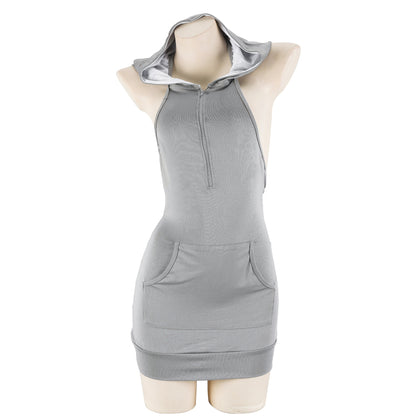 Sexy Backless Hooded Dress Kawaii  Zipper Nightdress