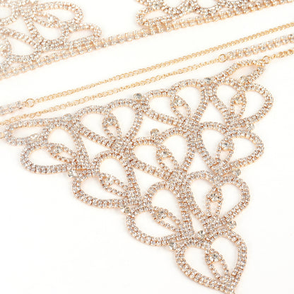 Water diamond Diamond studded Heart shaped Decorations Nightclub sexy Body Chain Bra Set