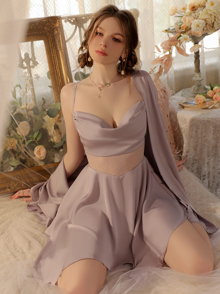 Irregular Hem Sexy Sheer Nightgown Robe
