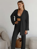 Loose Striped Long Pants Pajama Robe Set