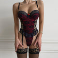 Halloween French Color Matching Lace Underwear Garter Stockings Set
