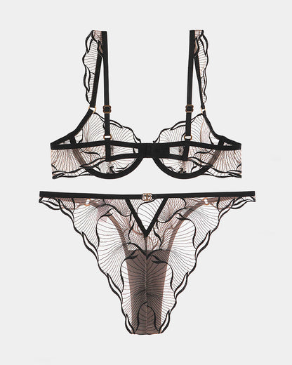Ruffle Shoulder Strap Bra and Panty Set