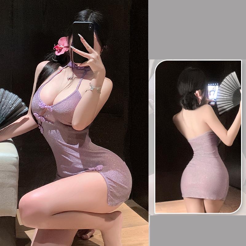 Deep V Sexy Slant Cardigan Cheongsam