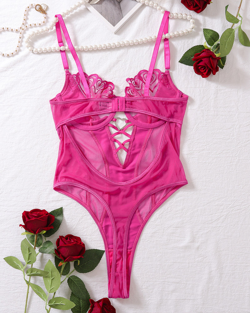Push-Up Heart-Shaped Embroidery Bodysuit