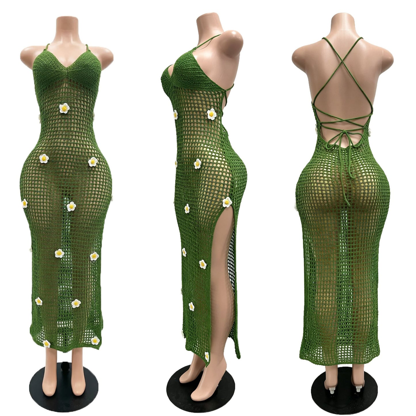 Knitted Hand Crochet Strap Crocheted Split Beach Dress