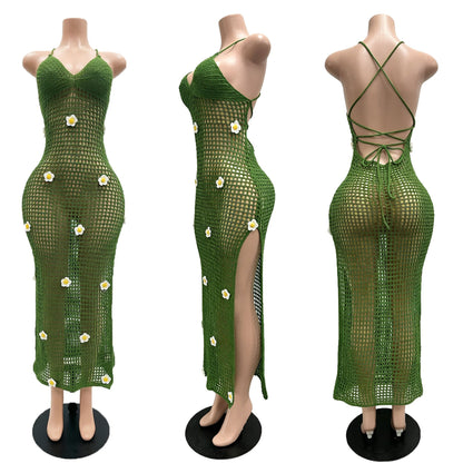 Knitted Hand Crochet Strap Crocheted Split Beach Dress