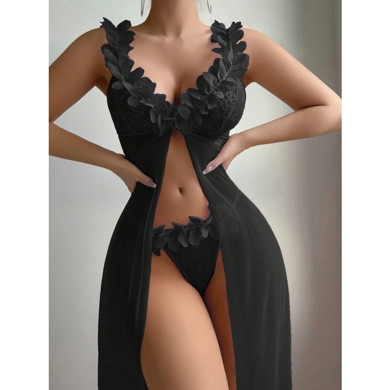 Flower Lace Split Suspender Dress