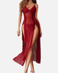 Luxurious Sexy Sleepwear Set Hollow-Out Diamond-Embellished Lace Blouse Mesh
