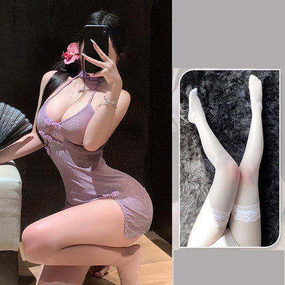 Deep V Sexy Slant Cardigan Cheongsam