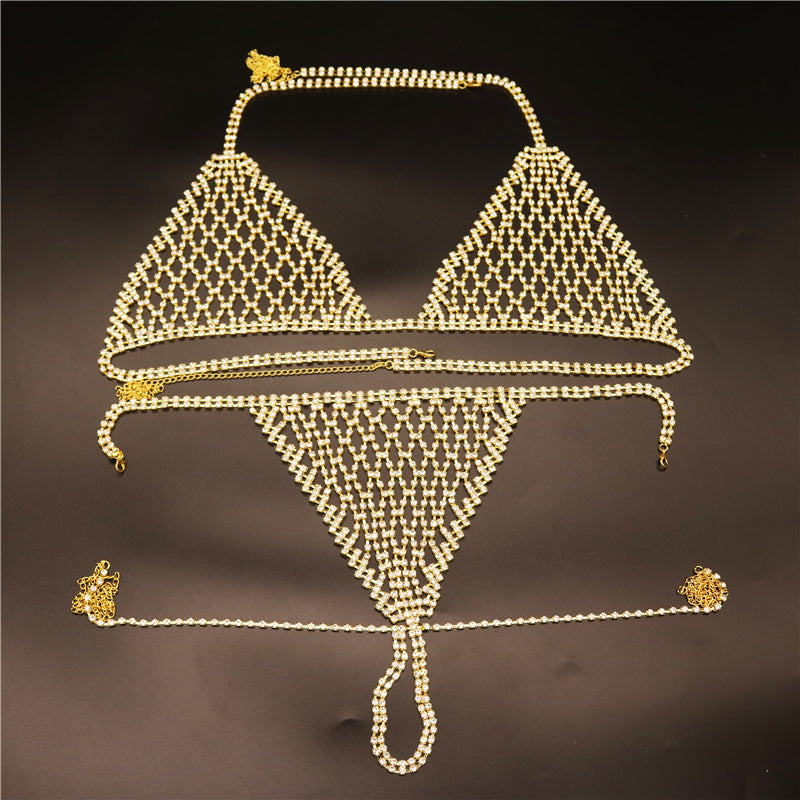 Rhinestones Body Chain Suit Silver Crystal Bikini Bra Underwear Sexy Body Jewelry Accessories