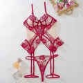 See-through Embroidery padlock charm Mesh Body Shaping Sexy Lingerie Set