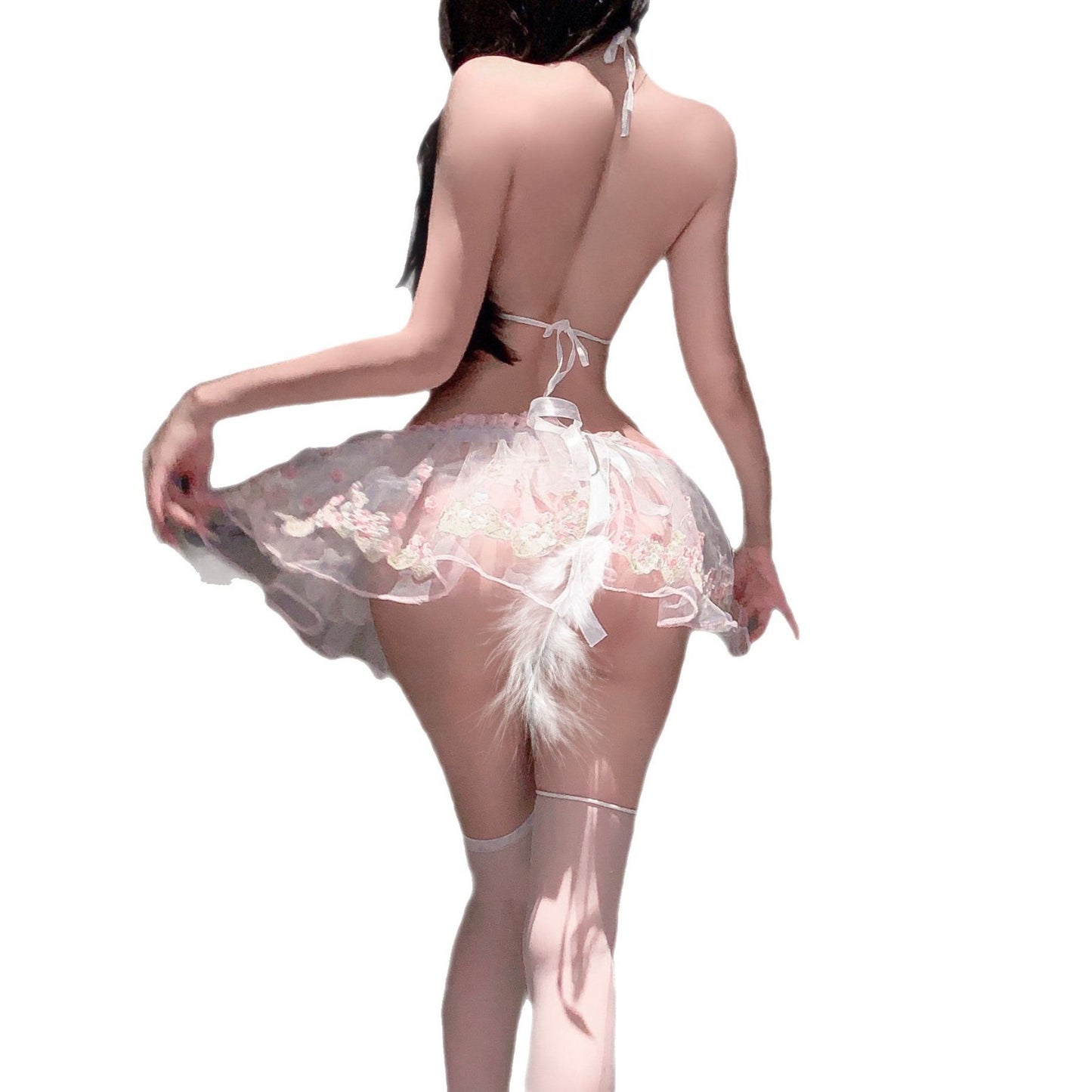 Mesh Rose Embroidered Lace Sling Pure Suit