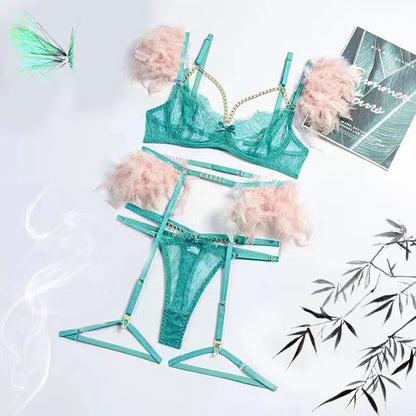 Four - piece Lace Splicing Chain Sexy Slimming Lingerie