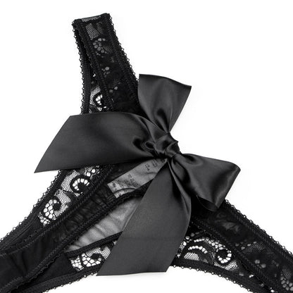 Alluring Women's Low Rise Thong Panties Featuring Bowknot Sheer Design for a Seductive Style