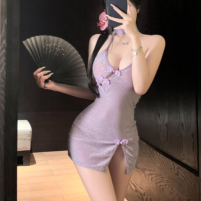 Deep V Sexy Slant Cardigan Cheongsam