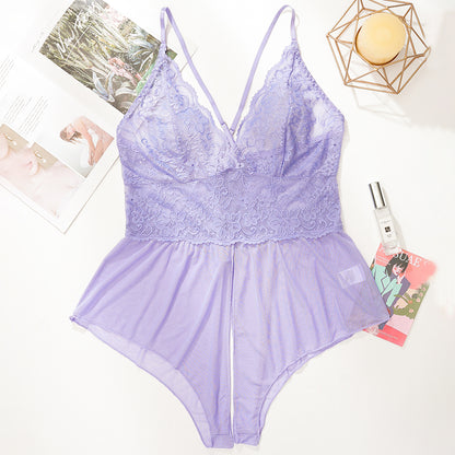 Lingerie Plus Size Jumpsuit with Perspective Opening, Sexy and Seductive Jumpsuit Set