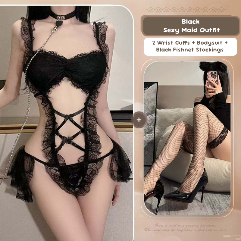 Lace Maid Costume See-through Free Sexy Lingerie
