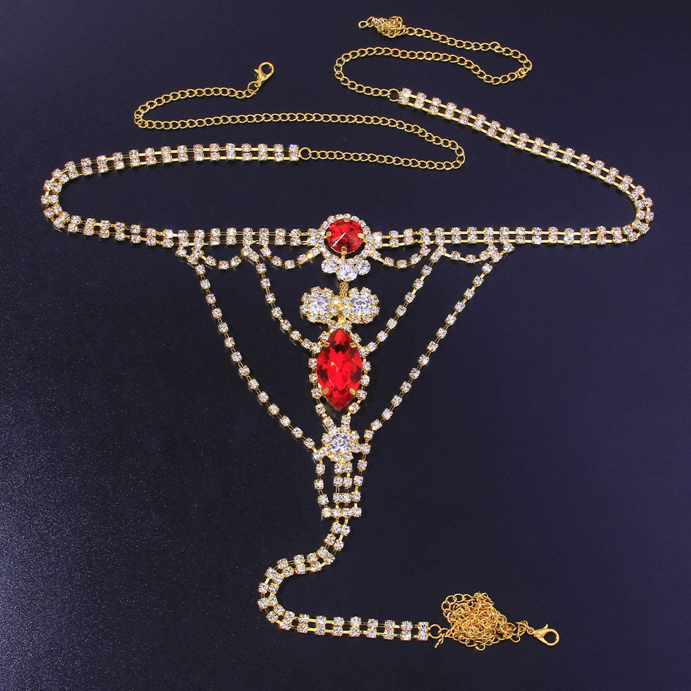 Ruby Belly Waist Chain Jewelry Rhinestone Thong Panties Luxury Rhinestone Underwear G-String