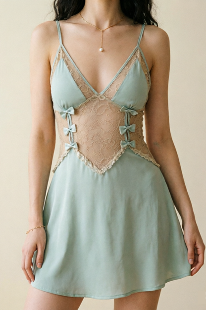 Sweet Bow Lace See-through Slip Nightdress