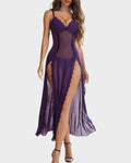 Luxurious Sexy Sleepwear Set Hollow-Out Diamond-Embellished Lace Blouse Mesh