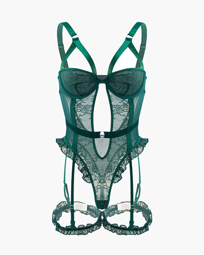 Backless Lace Garter Teddy With Leg Rings