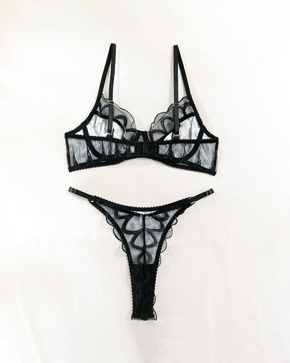 Lace Stitching Leopard Print Bra Set