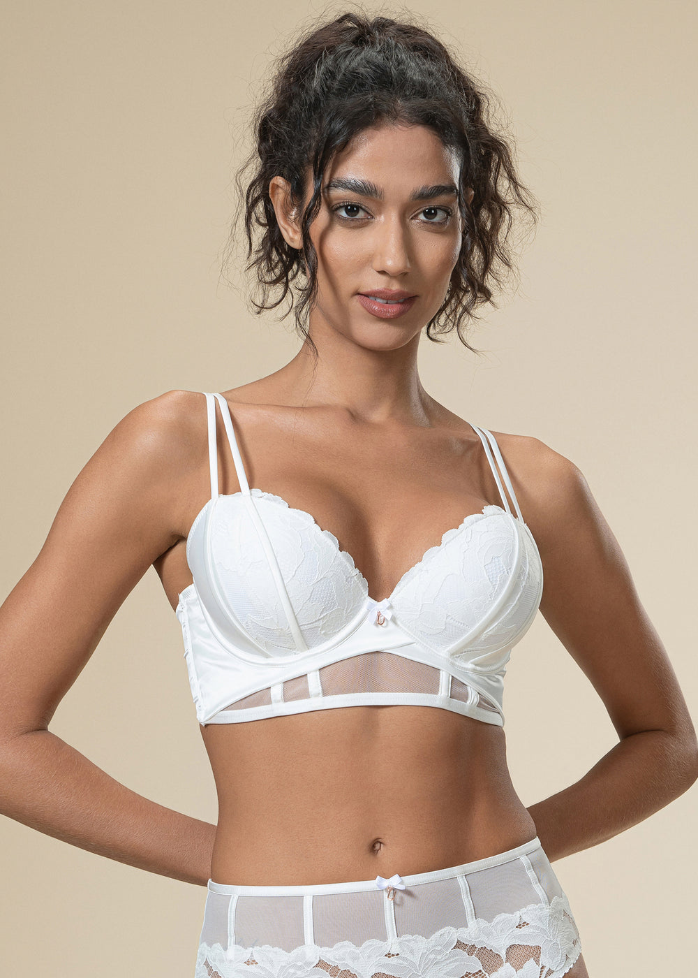 Underwired White Lace Long Bra