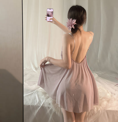 Plus Size Lace Backless See-through Mesh Camisole Nightdress