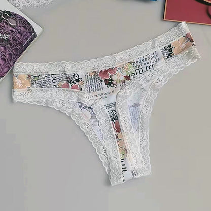 Sexy Seamless Silk Printed Women's Underwear Thong