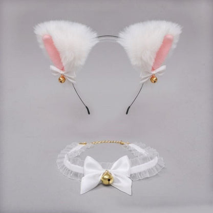 Cat Ear Headband Bell Necklet Set