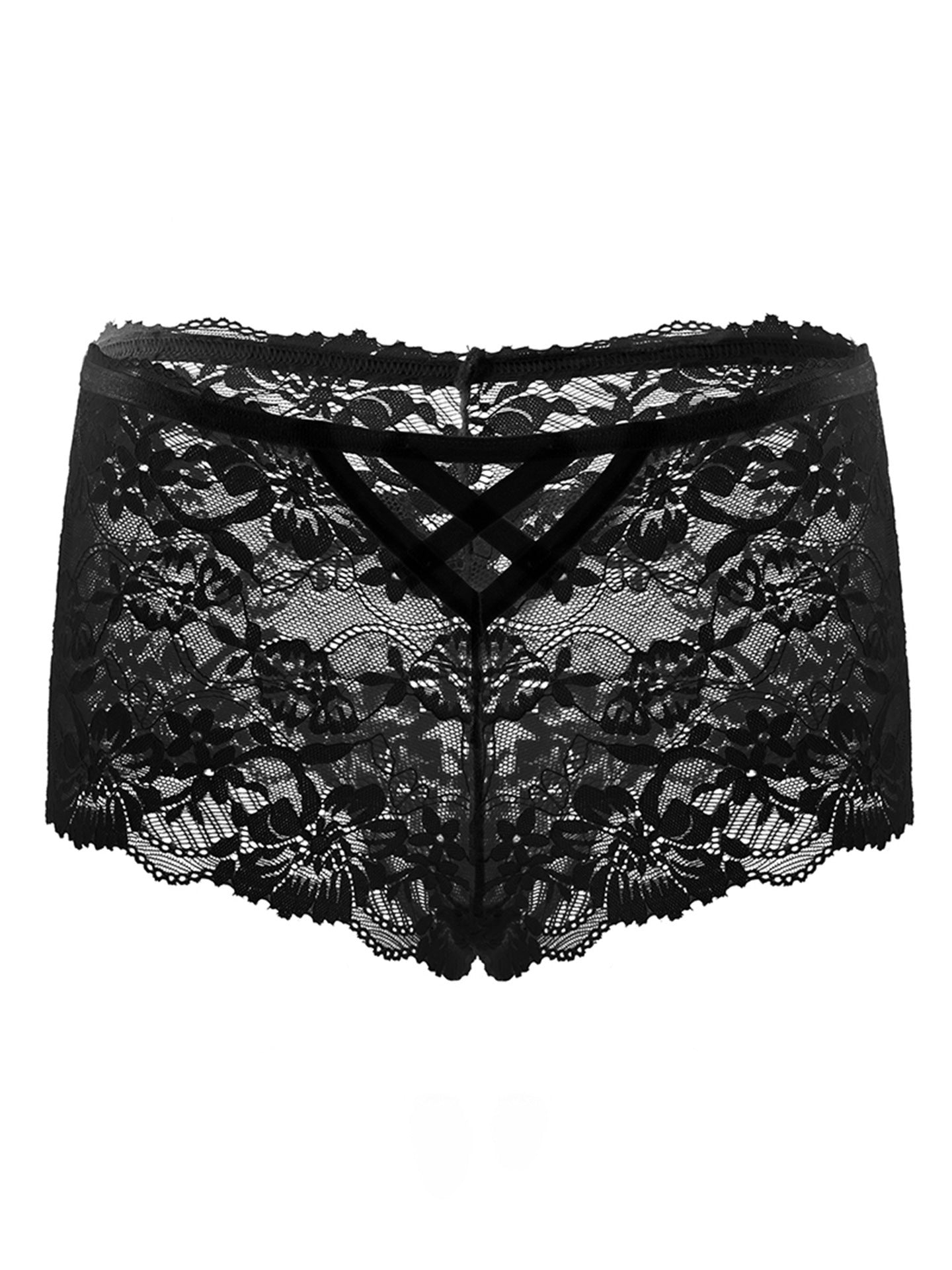 Sexy hollow lace cross straps women's briefs Boyshort
