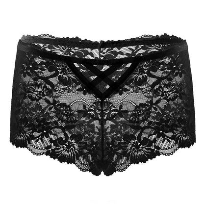 Sexy hollow lace cross straps women's briefs Boyshort