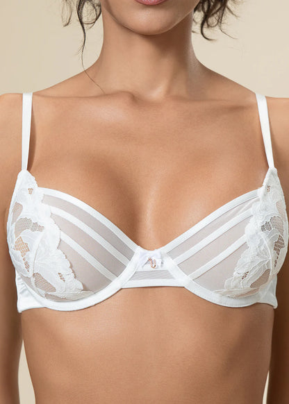 Seductive Underwired Unlined White Demi Lace Bra