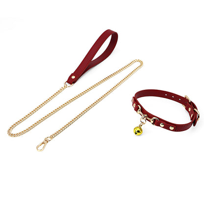 Bell Leather Collar with Hand Holding Rope