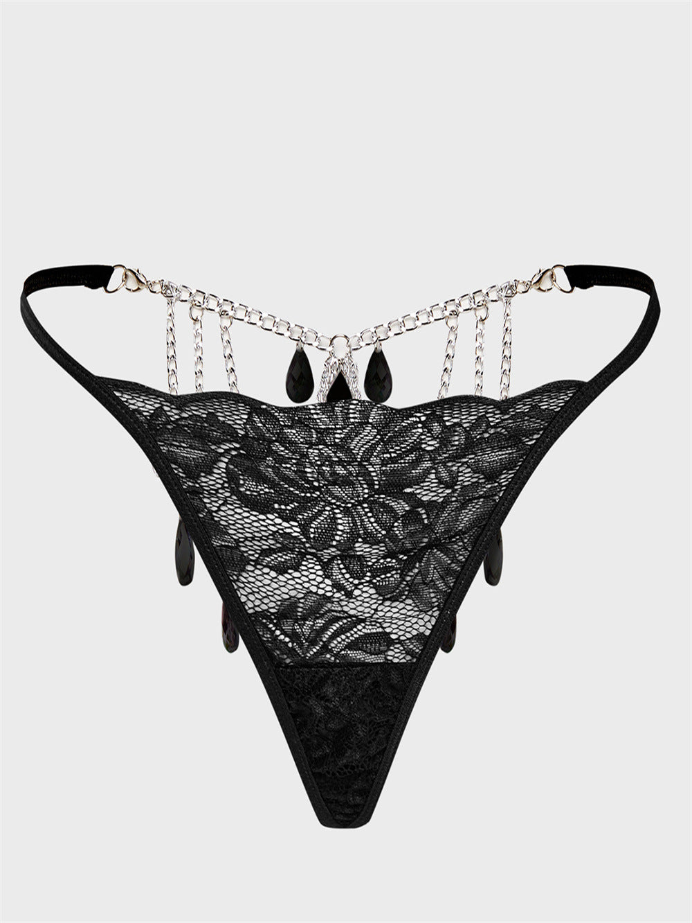 Sexy Women's Thong Lace Water Drop Gem Embellished Breathable
