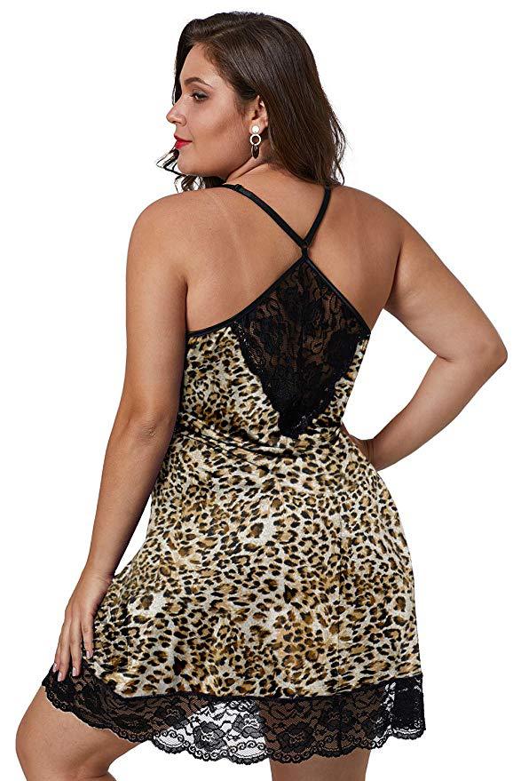 Plus Size Leopard Print Slip Nightdress