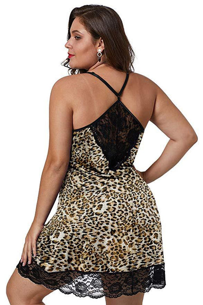 Plus Size Leopard Print Slip Nightdress