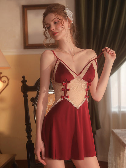 Sweet Bow Lace See-through Slip Nightdress