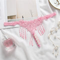 Sexy Embroidered Tassel Pearl Open Crotch Thong