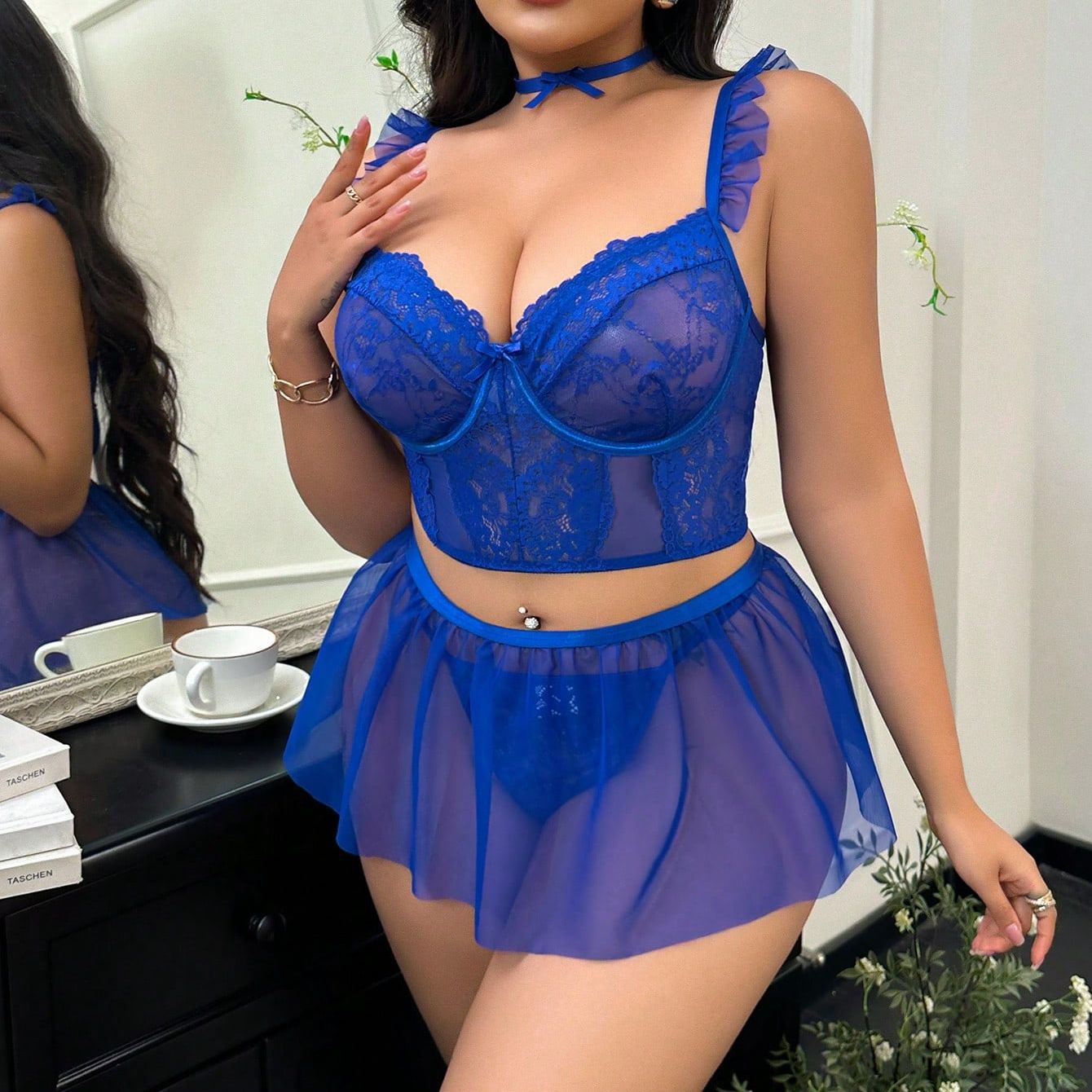 Large Size Sexy Three-point Mesh Lace Semi-transparent Sexy Lace Lingerie Set