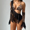 Sexy Neck Hanging Leopard Print Glove Lingerie Set With Crotch Opening For Fun, Three Piece Set