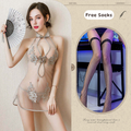 Lace Slit Mesh Classical Embroidered Cheongsam Suit