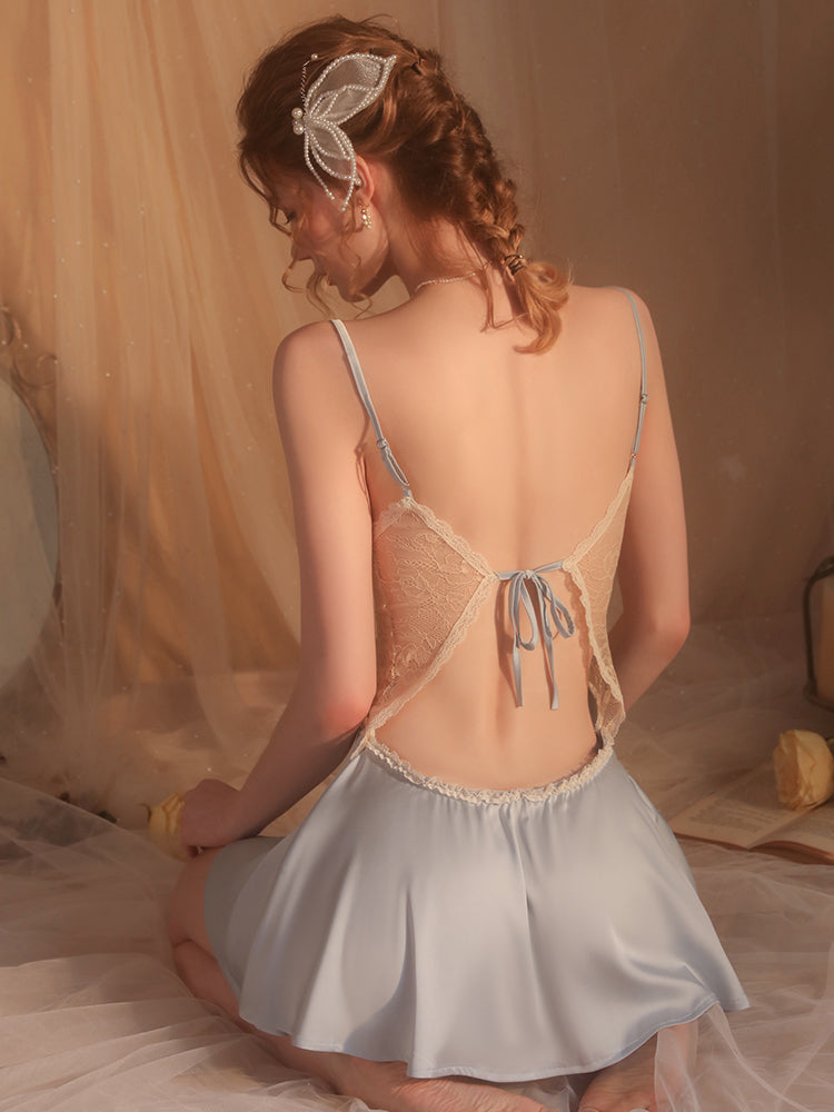 Sweet Bow Lace See-through Slip Nightdress