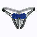 Sexy Open Crotch Mesh Flower Embroidery Thong